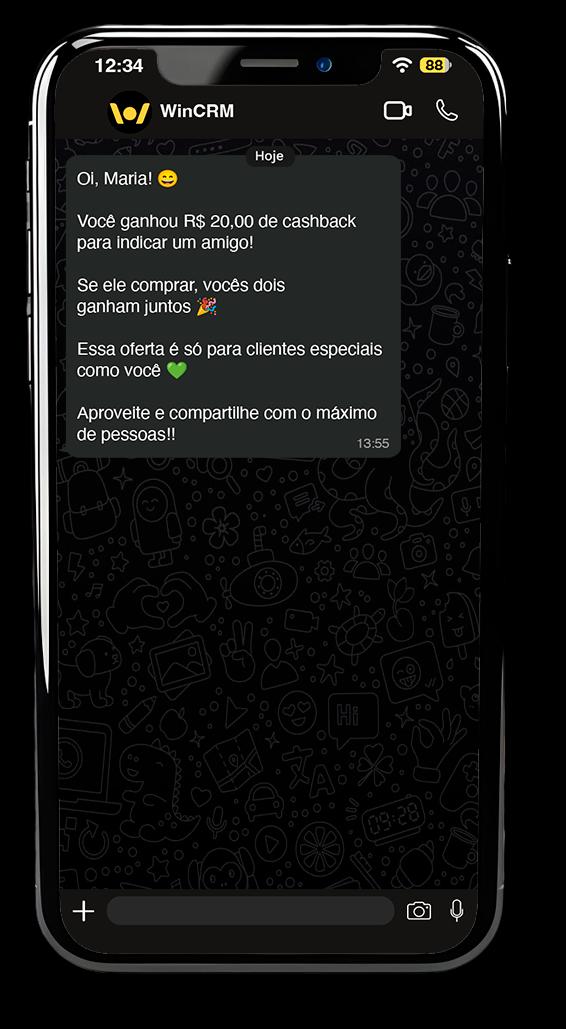 Celular mostrando chat de indicação