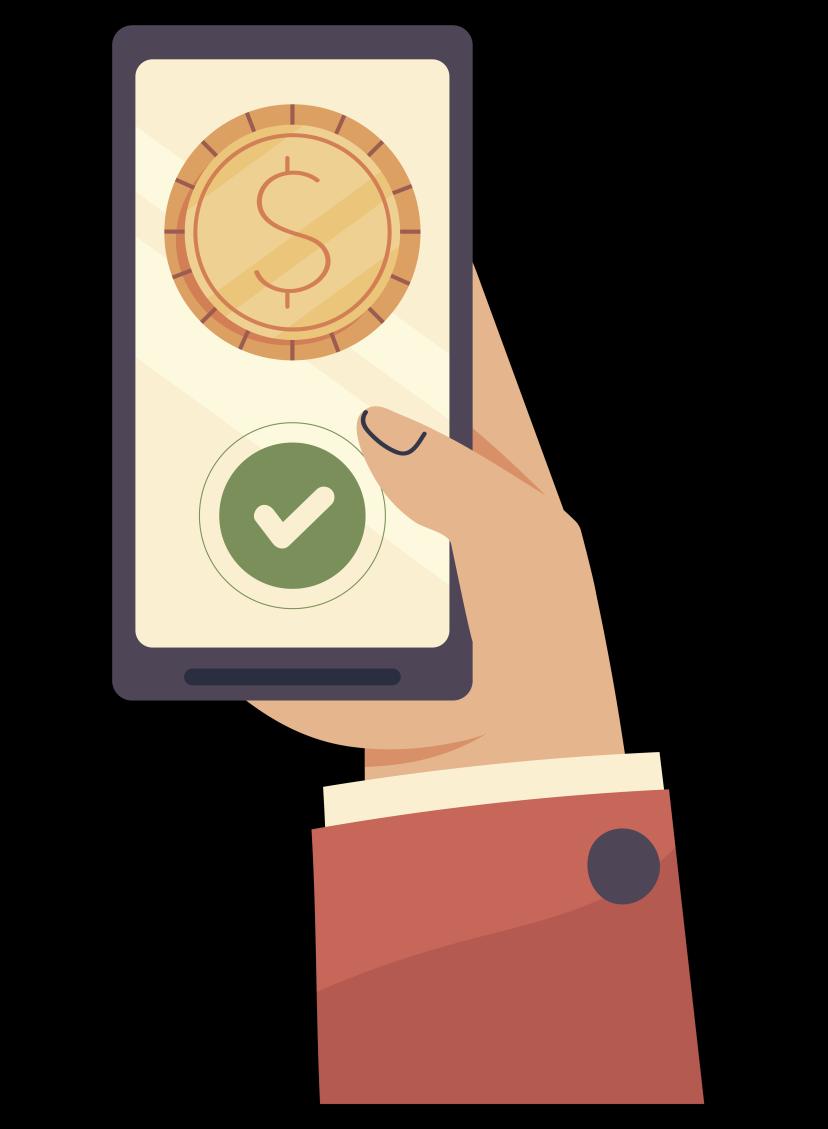 Ilustração de mão segurando smartphone com cashback e cartão