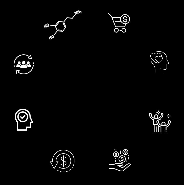 Cérebro conectado a ícones de recompensa em rede