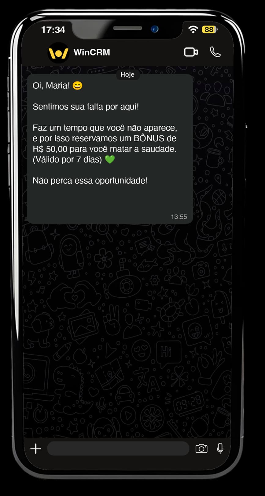 iPhone mostrando mensagem do WinCRM